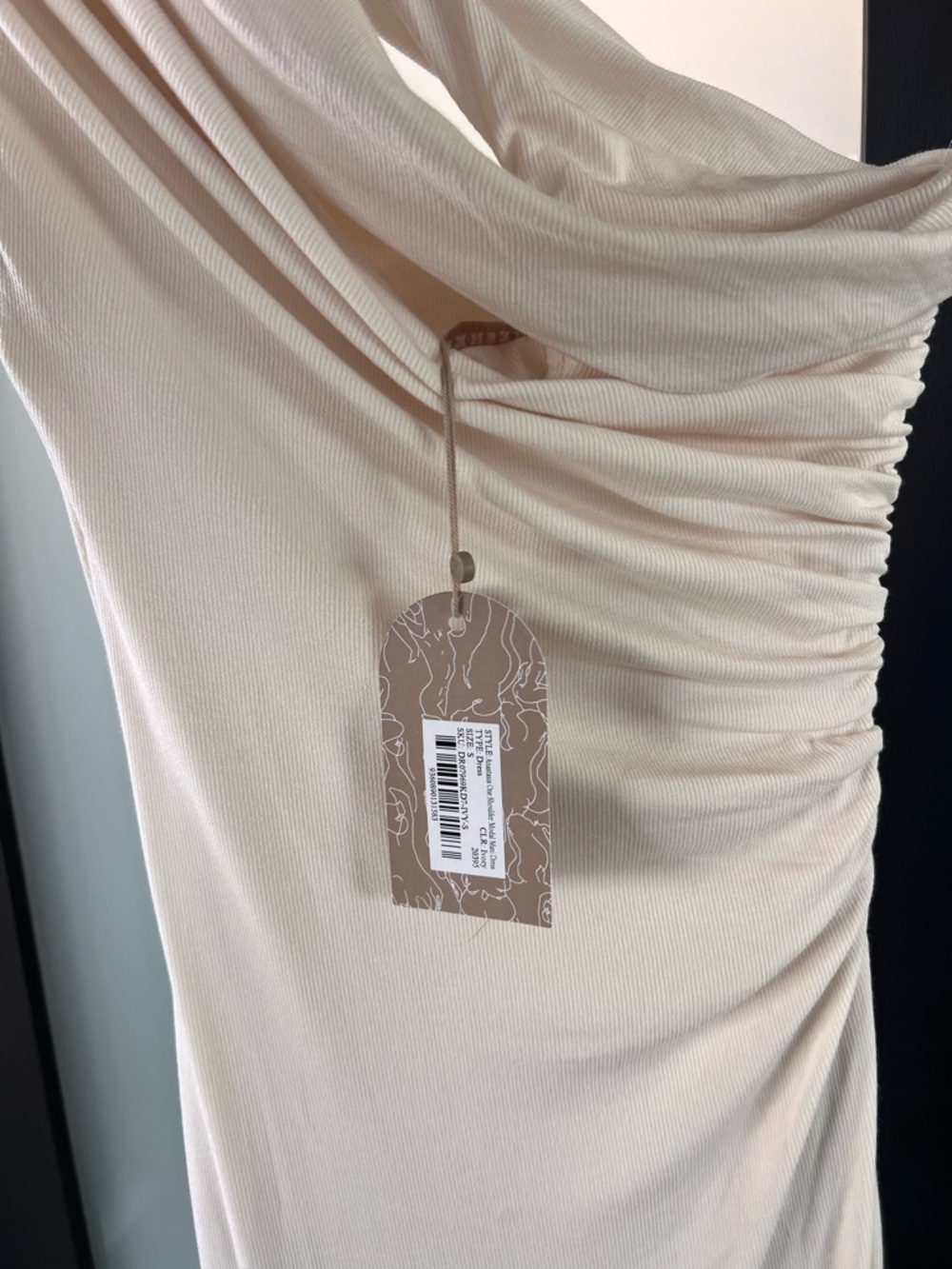 NWT Meshki One-Shoulder Cream Midi Dress (Anastasia dress) Bodycon - Picture 6 of 8